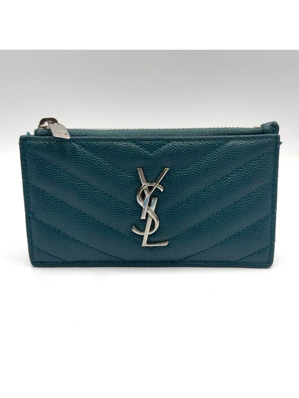 Saint Laurent Paris Fragment Case Leather Green Wallet Silver